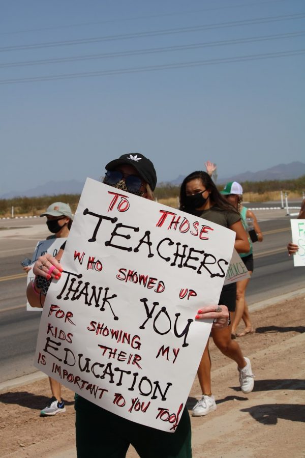 Demonstrators carried signs that showed appreciation for teachers that did not call in sick as well. 